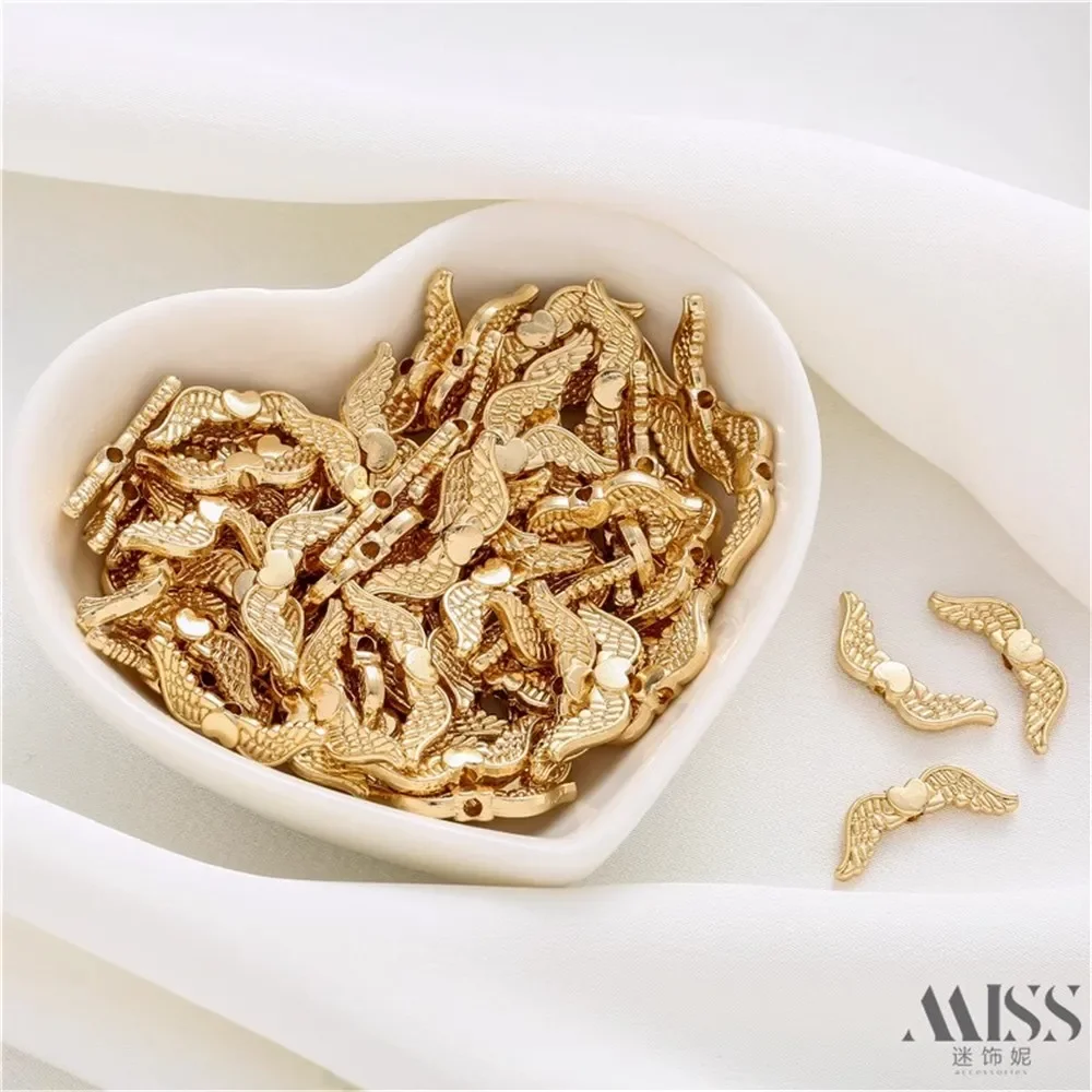 

14K Gold Bag Color Love Wings Through Hole Bead String Decoration DIY Handmade Bracelet Necklace Earrings Jewelry Accessories