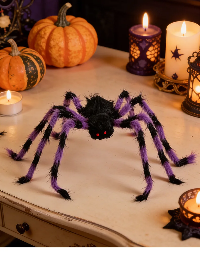 Halloween Large Spider Fake Scary Spider Bendable Legs Spider Web Props Spook House Yard Garden Indoor Outdoor Party Decoration
