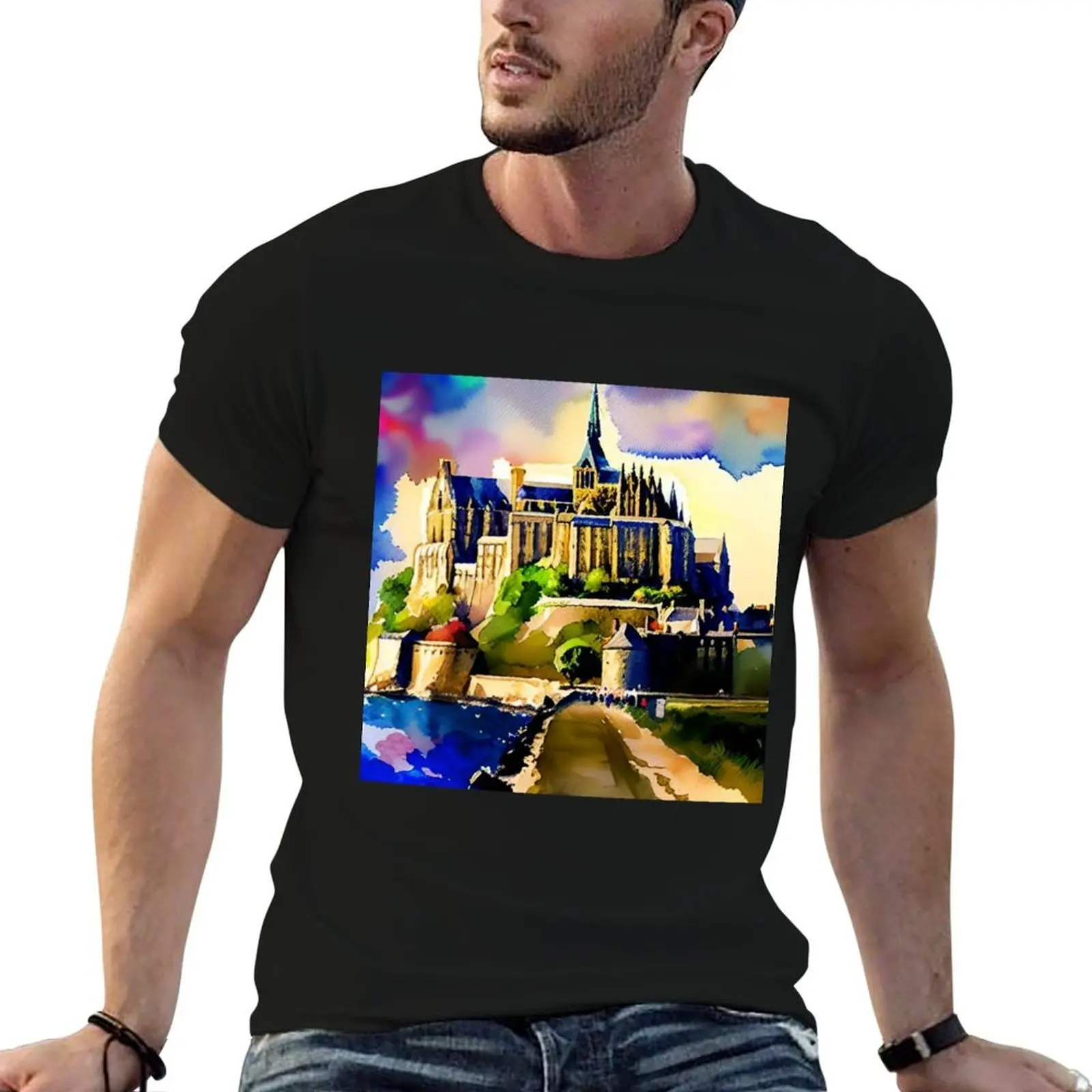 

Mont Saint Michel Abbey, France T-Shirt man t shirts for men t shirts for man cotton soft man t shirt heavy cotton T-shirt