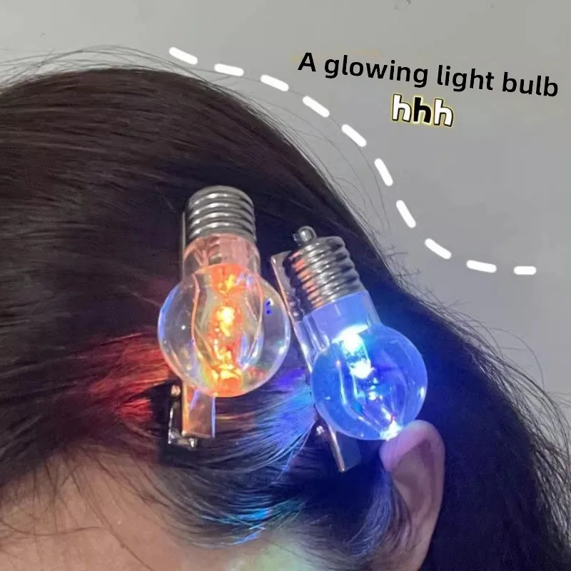 LED Light Bulb Hair Clip for Women Funny Glowing Hairpin Flashing Bangs Clipper Quirky Hair Accessory for Parties and Events gallery 2