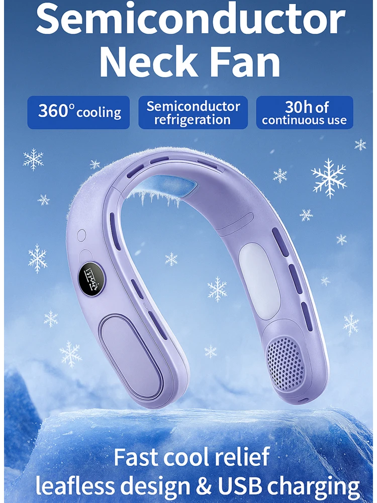 

Портативный безлопастной шейный вентилятор с полупроводниковым охлаждением TEC, 5-скоростной регулируемый USB-перезаряжаемый громкой связи для улицы