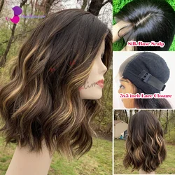 Short Bob Body Wave Wig 100% Human Hair Wigs 5x5 Closure Wigs Human Hair Wavy Wig Highlighted Lace Front Wig Human Hair