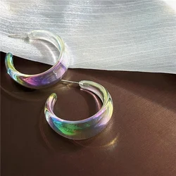 Big AB Color Wide C-Type Drop Earrings for Women Korean Exquisite Acrylic Resin Transparent Colorful Geometric Jewelry Girl Gift