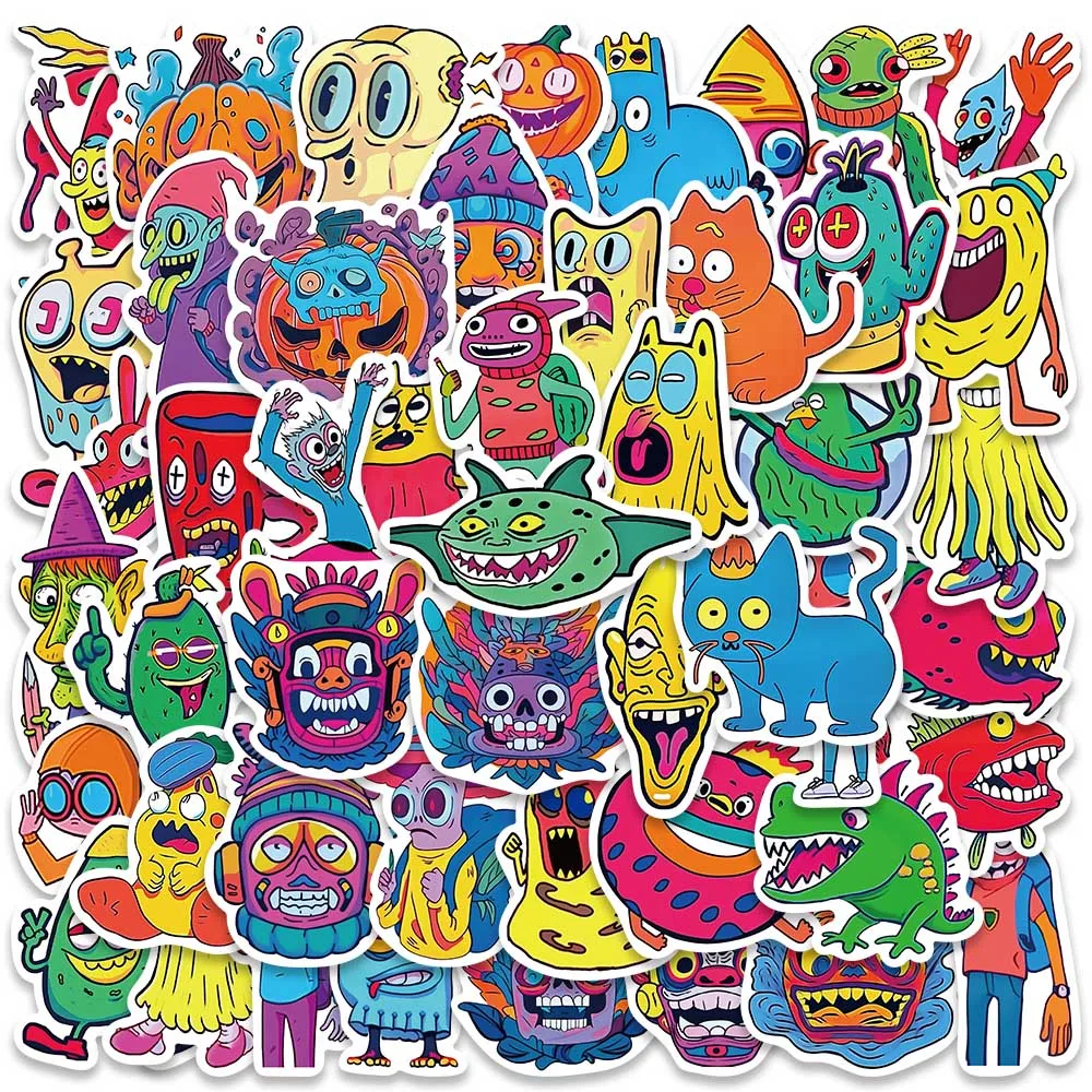 50pcs Funny Spoof Cartoon Horror Monsters Graffiti Stickers For Laptop Phone Guitar Luggage Diary Waterproof Vinyl Decals