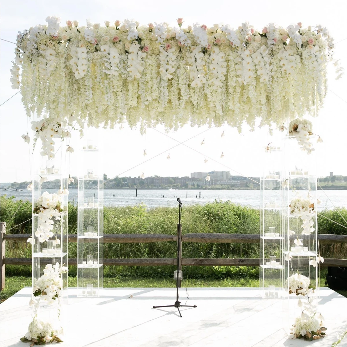 2 floor stand with one top accross acrylic clear pvs Flower Frame Wedding Arch and Flower Stand for Wedding Backdrop Decorations