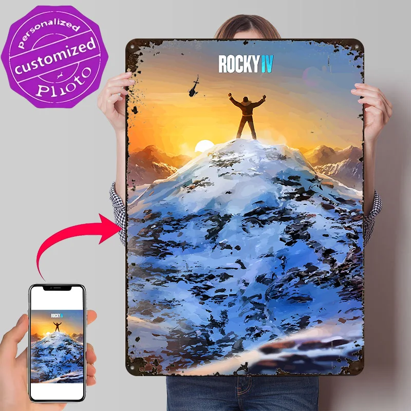 Rocky IV Mountain Top Victory 3D Texture Printed Poster Custom Vintage Metal Tin Plate Sign for Wall Art Home Decoration Room