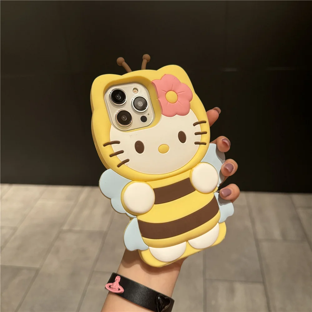 luxury 3D Stereoscopic Hello Kitty Cases For iPhone 16 15 14Plus 13 12 11 Pro Max Mini XR XS Soft Silicone Shockproof Back Cover