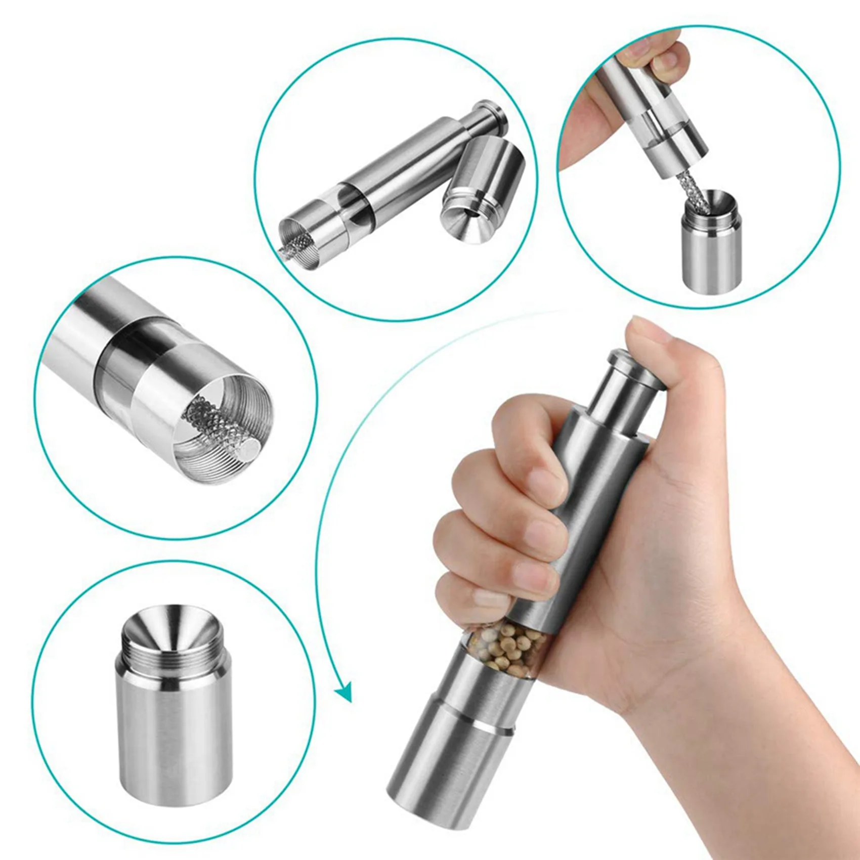 AC23-Salt And Pepper Mill Set, Stainless Steel Salt And Pepper Grinder Durable One Hand Operation Salt And Pepper Mill 4 Pack