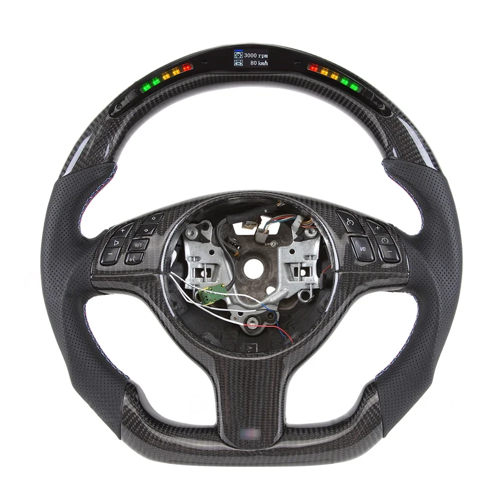 Leather Car Steering Wheel Fir for E46 m3 Car Carbon Fiber Steering Wheel with Shift Light LED Racing Car Steering Wheel