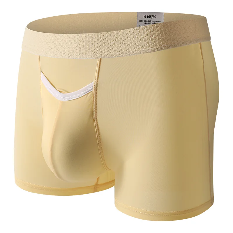 الحرير الجليد رقيقة جدا الرجال الملابس الداخلية واسعة حزام تنفس مثير سراويل بوكسر منفصلة القضيب الحقيبة التجفيف السريع الرجال سراويل