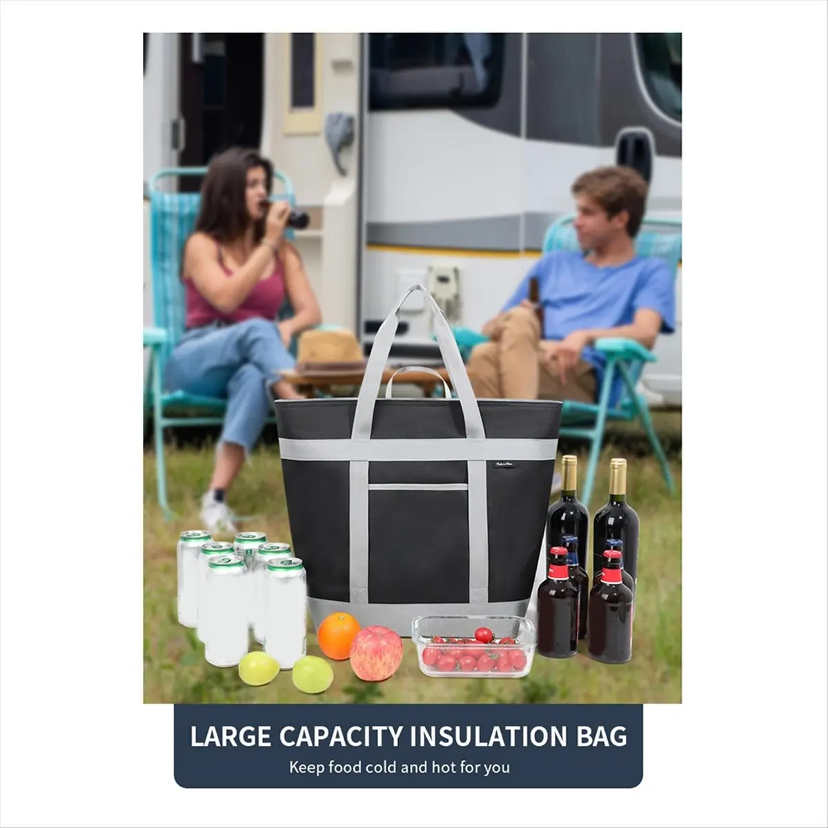 A75K Insulated Cooler Bag, Reusable 40L Soft Cooler Bags, Cooler Leak Proof Portable Thermal Bags for Groceries Beach Grey