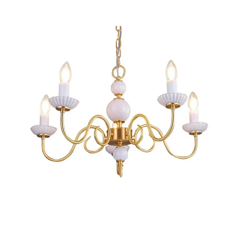 

French retro all-copper candle chandelier American creative living room study dining room bedroom cloakroom romantic