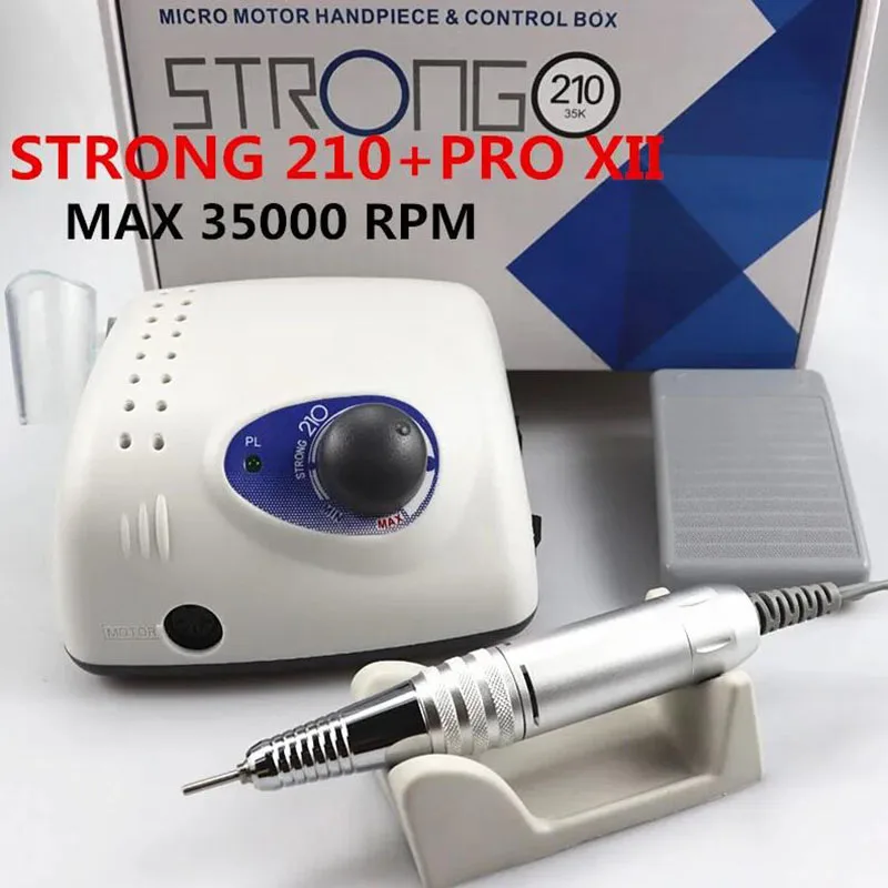 Strong 210 PRO XII Nail Drill 65W 35000 Machine Cutters Manicure Electric Nail Drill Milling Manicure Machine Polish Nail File