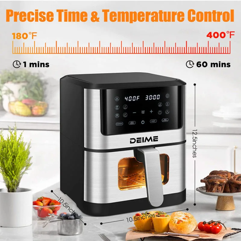 Smart Household Air Fryer 6 L Stainless Steel Electronic Chips Machine See-through Built-in Lighting Large Capacity 110V 220V