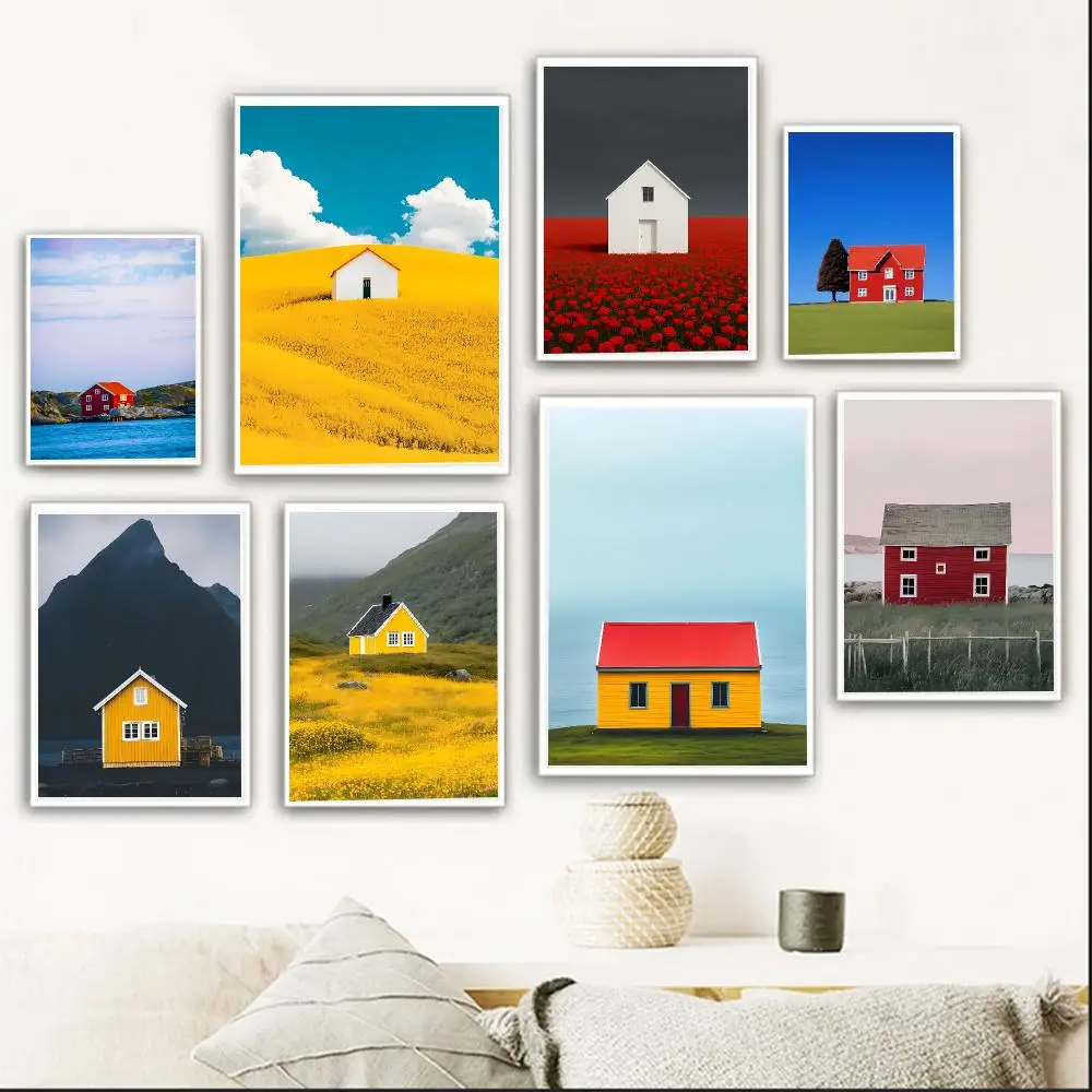 Striking Art H-High Contrast Saturated Colored House Poster Unique Interior Decorative Design & Cozy Home Decoration