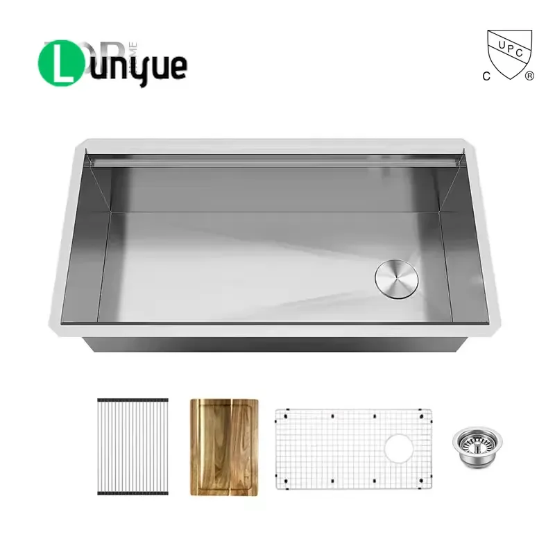 36 Inch Embedded Stainless Steel Kitchen Sink 304 Workbench Design With Cutting Board Drain Basket Filter For Modern Kitchen