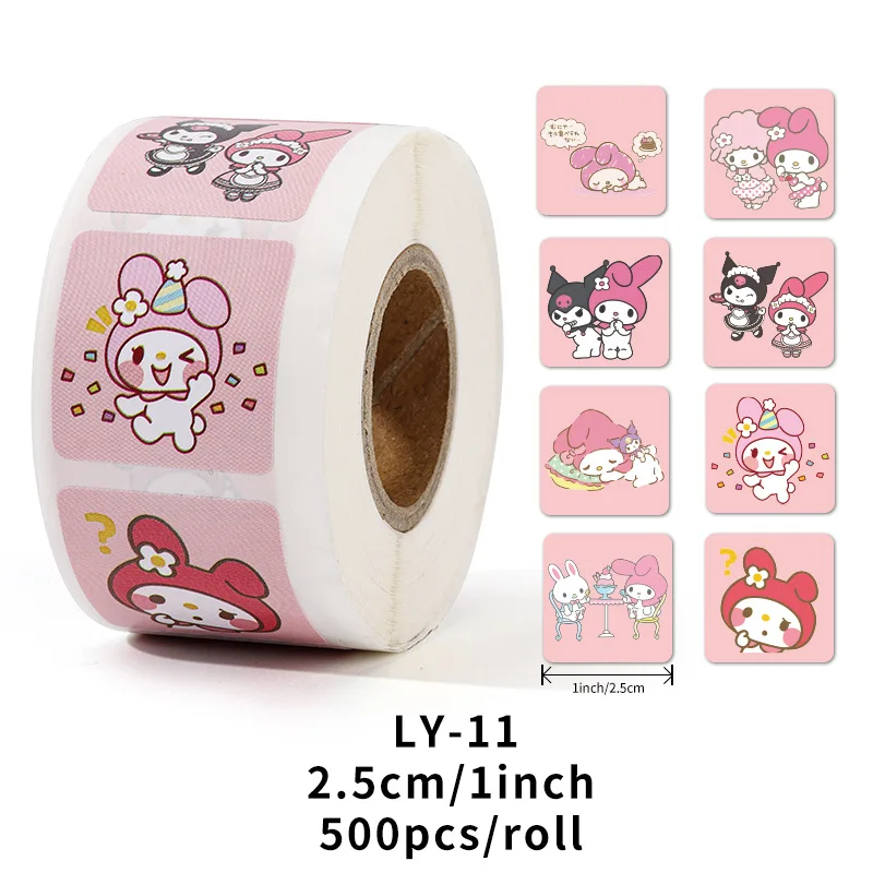 A roll of 500 pieces of cartoon tape stickers Sanrio stickers Kuromipacha dog cartoon stickers cute sealing stickers gifts