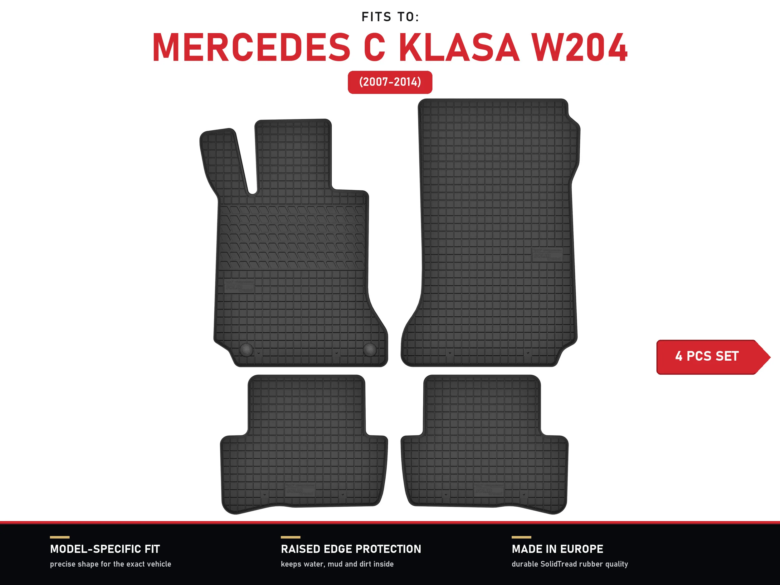 Rubberen matten voor: Mercedes C Klasse W204 2007-2014 4 stuks