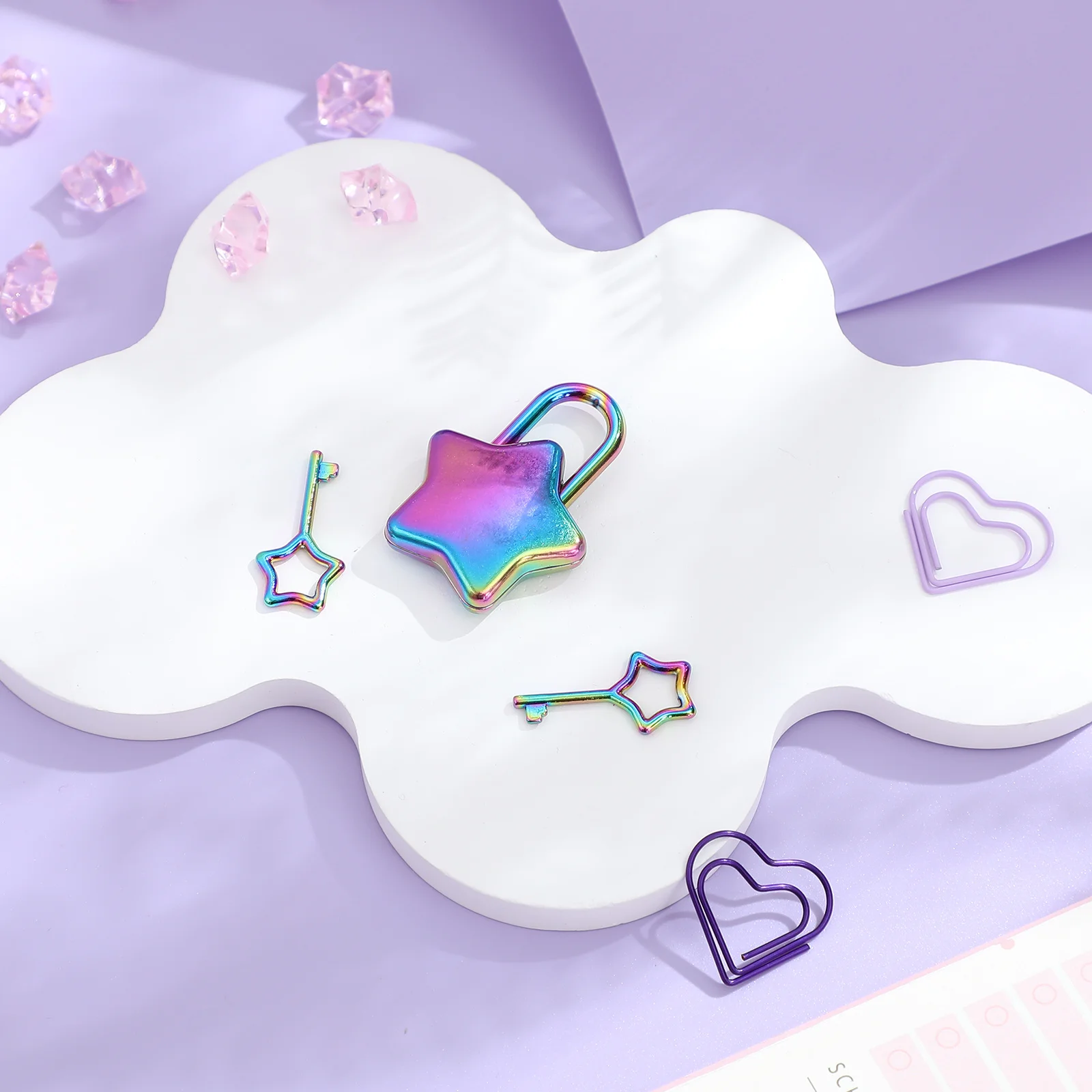 

1pc Star Shaped Padlock Decorative Metal Lock For Diary Jewelry Box Small Cute Locks Keychain Diy Gift Rustproof Durable Design