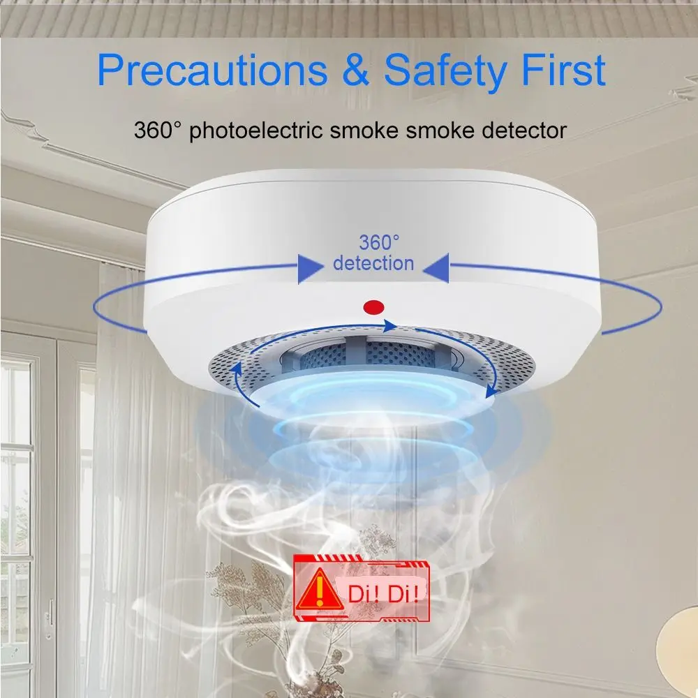 Wireless Smoke Detector Alarm Replaceable Sensor Loud Sound Alarm Fire Alarm Sensor Waterproof Light Alarm Smoke Fire Detector