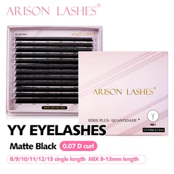 ARISON YY Shape Eyelashes 0.07 D 8-13 Length Magnetic Box High Density Matte Black No Kink Stable Root  Professional Tools