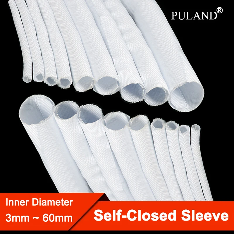 

White Self-Closed Sleeve 3 5 8 10 13 16 19 25 32 60mm PET Braided Cable Organiser Household Appliance Wire Harness Wrap Sleeving
