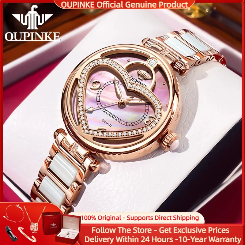 OUPINKE Top Brand Women's Watches Luxury Fashion Original Watch for Ladies Japanese Seiko Movement Replaceable Rotating Case