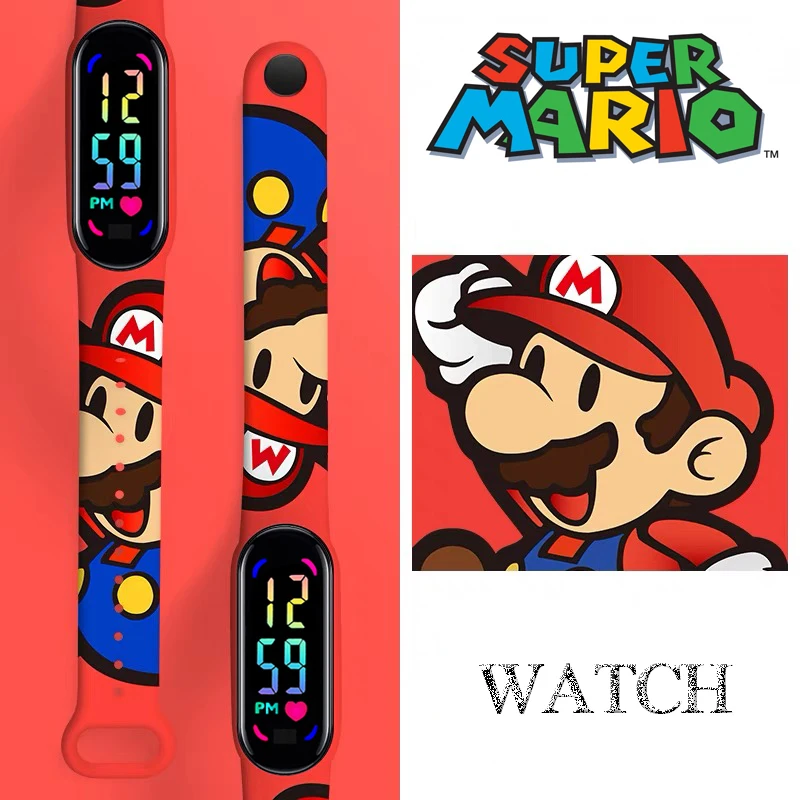 Super Mario Bros Children\'s Watches Anime Figure Luigi Yoshi Kids Sport Wristband Waterproof Digital Watch Boys LED Clock Gift