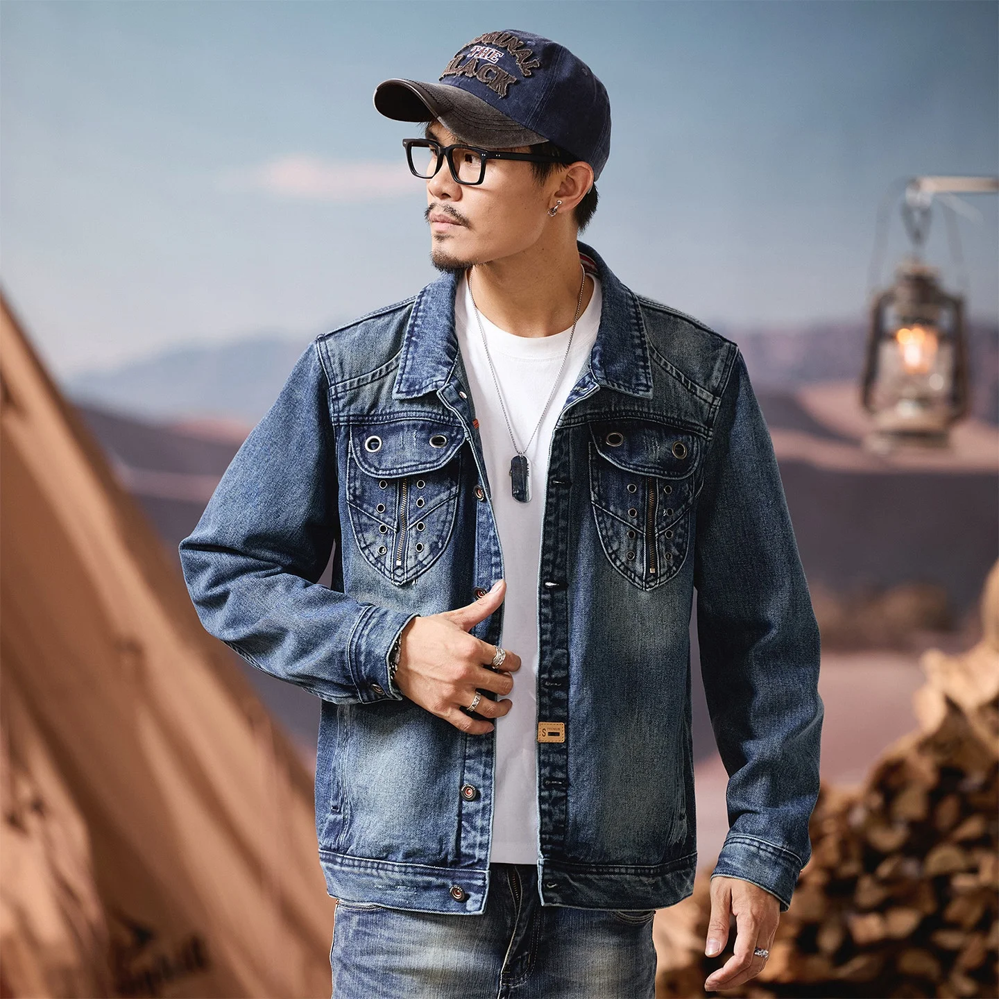 

Свободная американская мотоциклетная ветровка, мужские джинсы, джинсы в стиле ретро, уличный топ, модная городская повседневная куртка-стойка