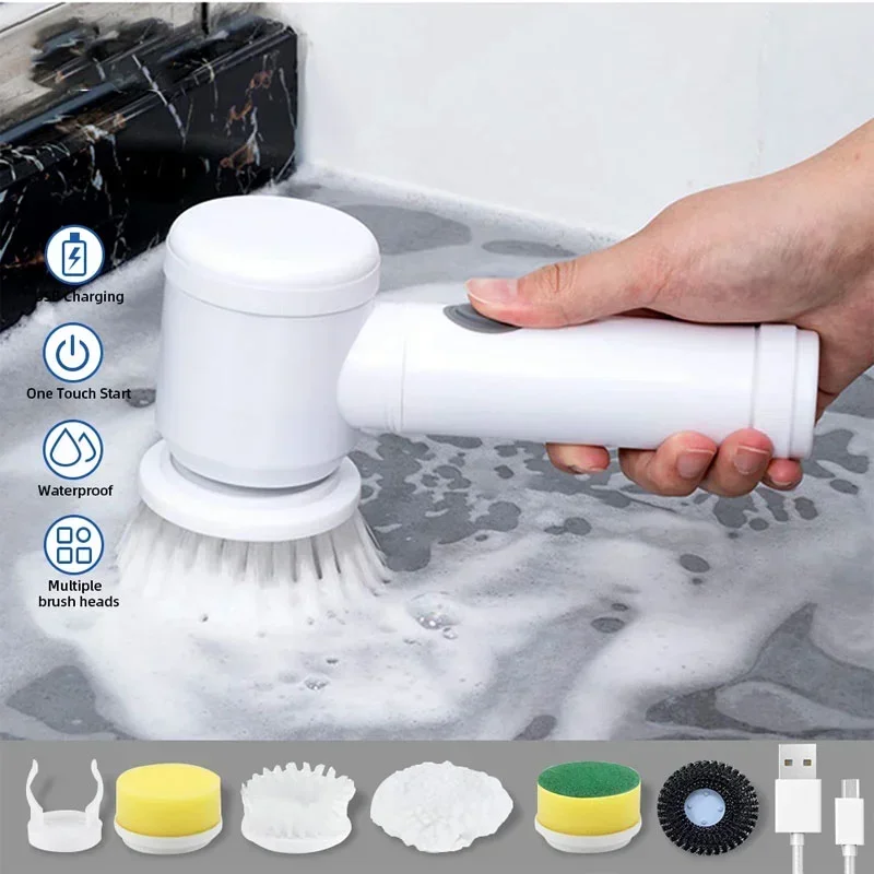 

Five in One Multifunctional Electric Cleaning Brush for Bathroom Washing and Kitchen Cleaning Tools Essential household items