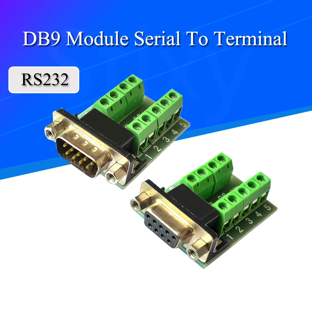 D-Sub 9pin Solderless Connectors DB9 RS232 Serial to Terminal Female Male Adapter Connector Breakout Board