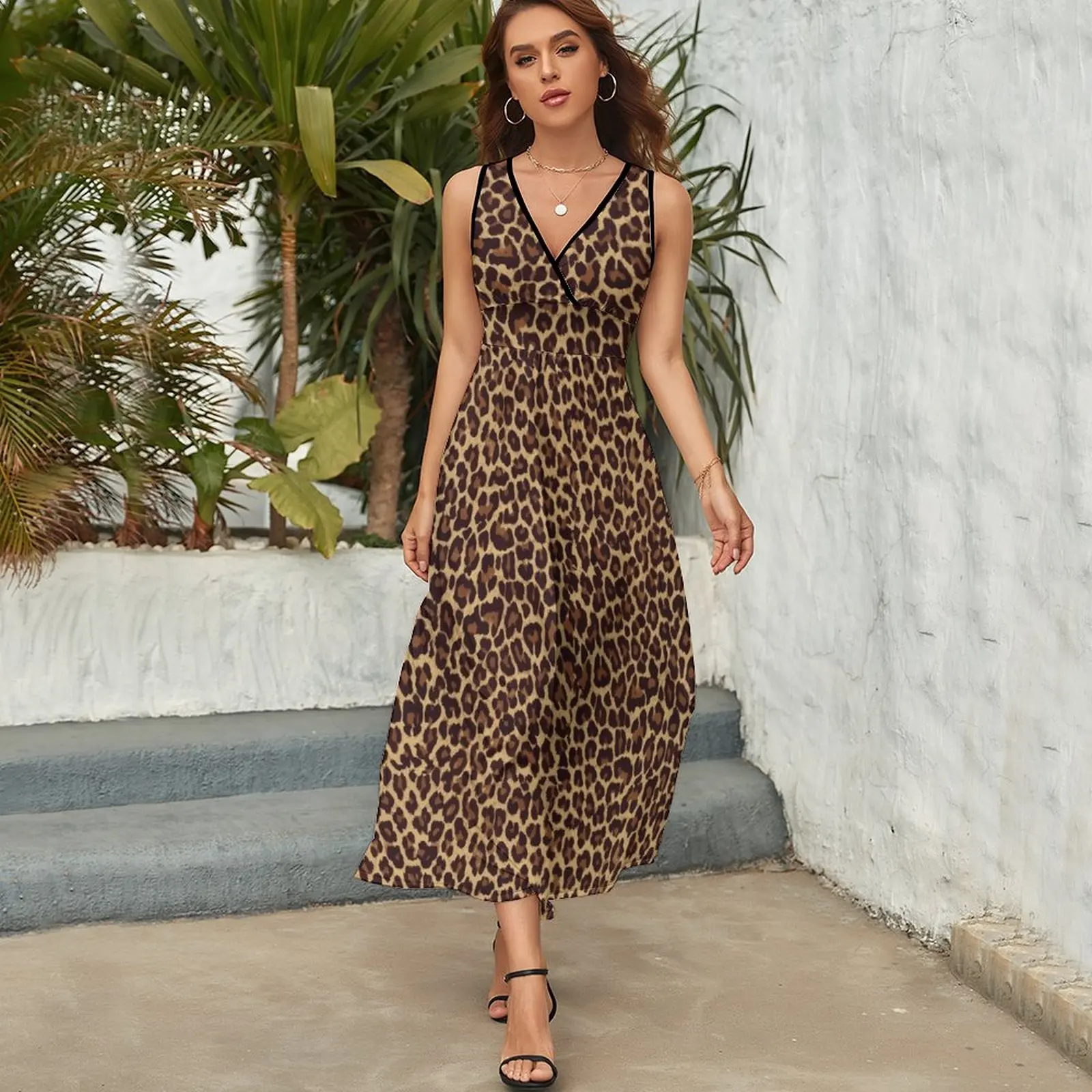 Vestido de novia sin mangas de leopardo para mujer, ropa de lujo, vestido de verano