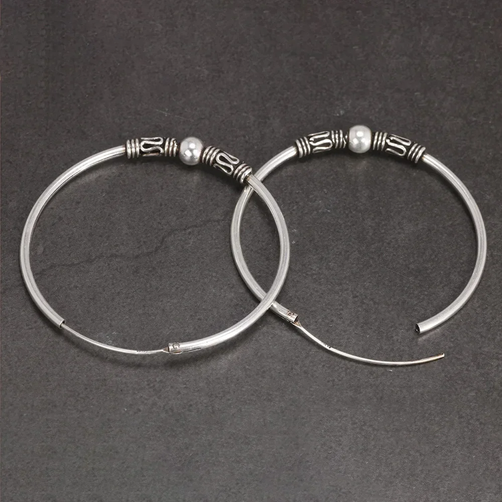 16mm 20mm 30mm 40mm Real 925 Sterling Silver Hoop Earrings for Women Round Circle Retro Vintage Antique Style Women\'s Jewelry