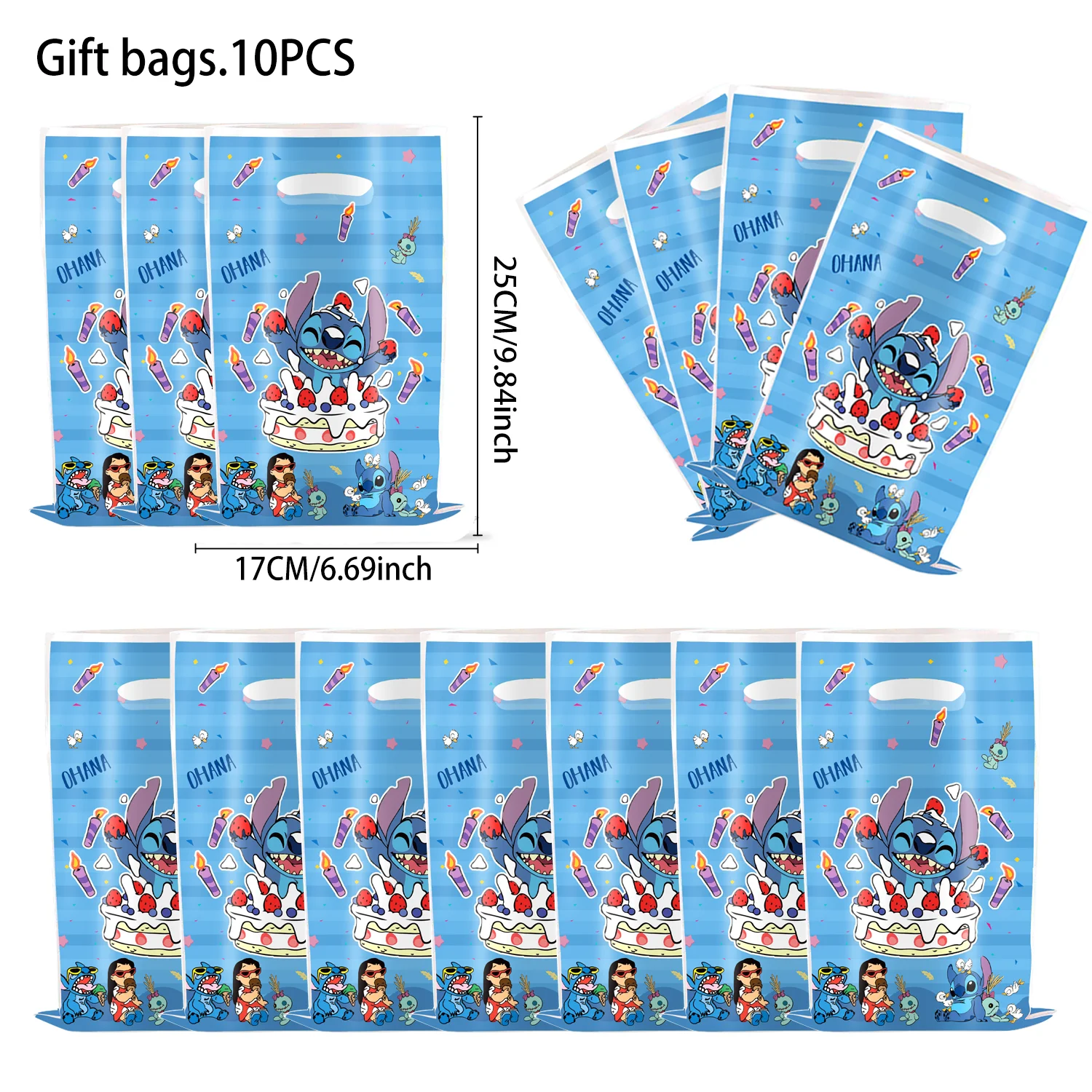 10/20/30Pcs Disney Lilo & Stitch Party Gift Bags Candy Cookie Packing Bags Stitch Snacks Bag Kids Baby Shower Birthday Supplies