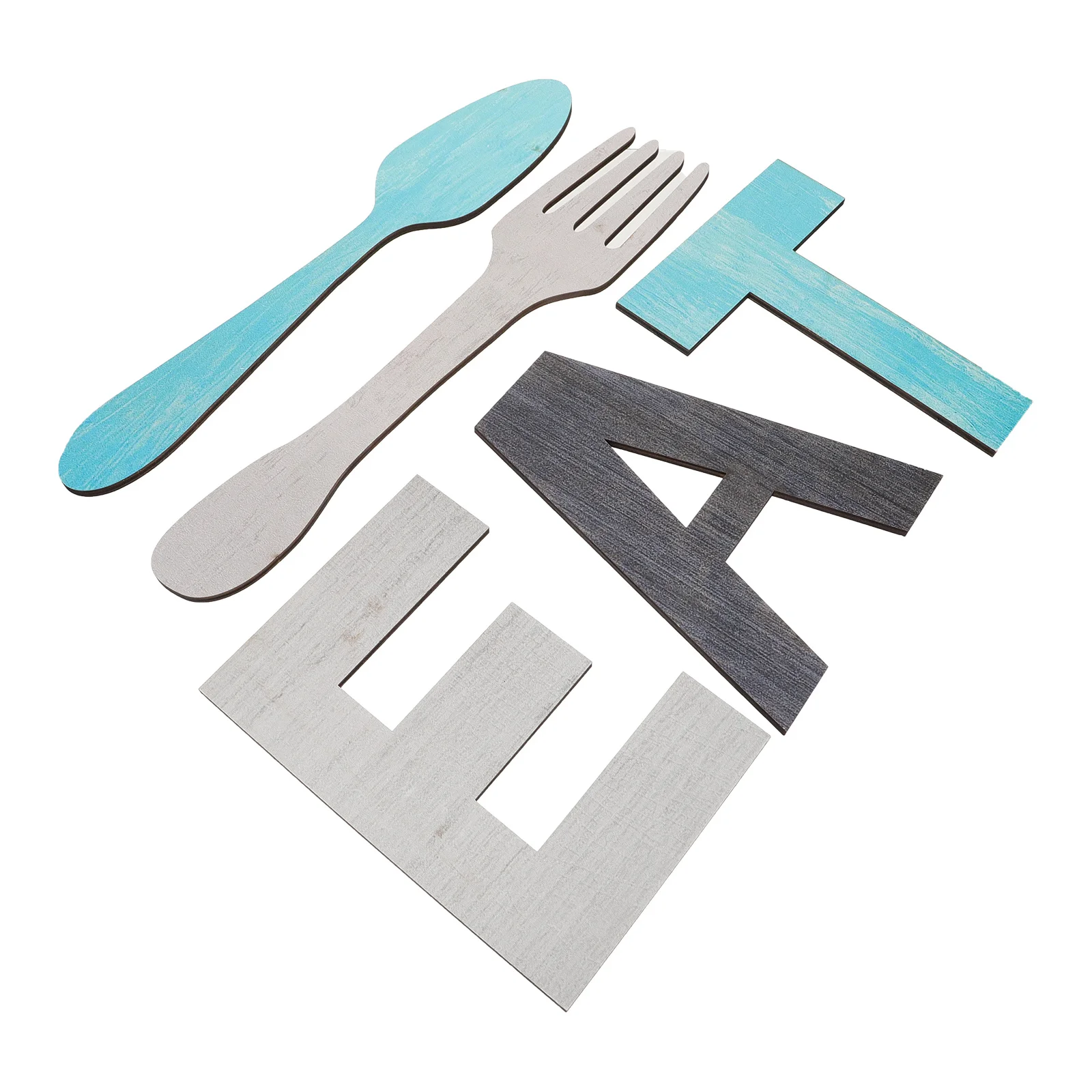 

5pcs Fork Spoon Wall Art Decor Blue Wooden Hanging Decoration For Home Hotel Garden Church Wall-Mounted Ornament