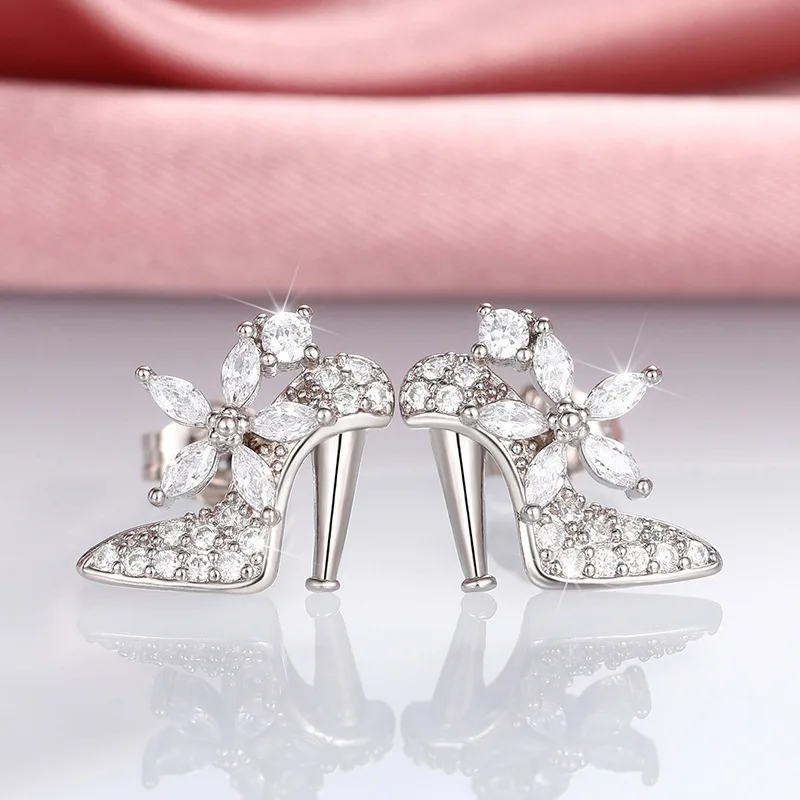 

Trendy High Heels Ear Studs with For Women And Girls Stainless Steel Cubic Zirconia Accessories Jewelry