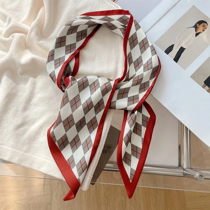 Women Fashion Red Floral Scarf New Style Multi Functional for Bag Binding Hair Band and Neck Scarf Elegant Sweet Decor Accessory view 6
