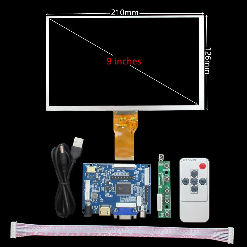 9 Polegada display de tela lcd tft driver placa de controle hdmi-compatível vga av para placa de desenvolvimento raspberry pi monitor