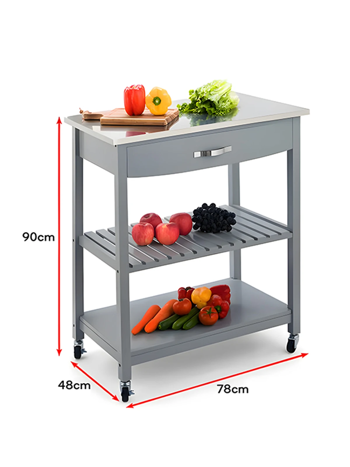 Kitchen Multifunctional Mobile Multi-layer Storage Rack Hotel Serving Food Delivery Cart with Drawer Storage Cabinet