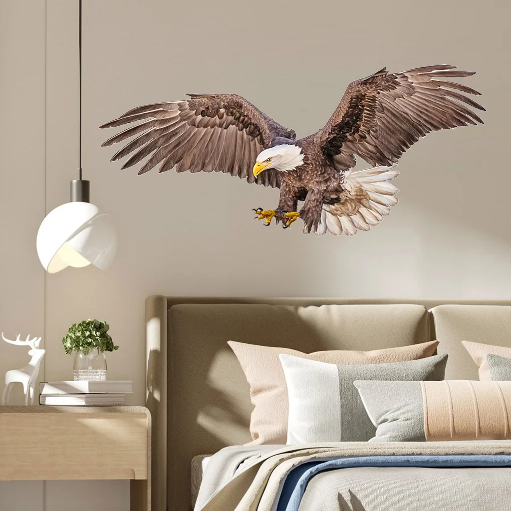 Creative Flying Bald Eagle Wall Sticker Removable Wall Decals Peel and Stick Eagle Wallpaper Wall Art Decorations Home Decor