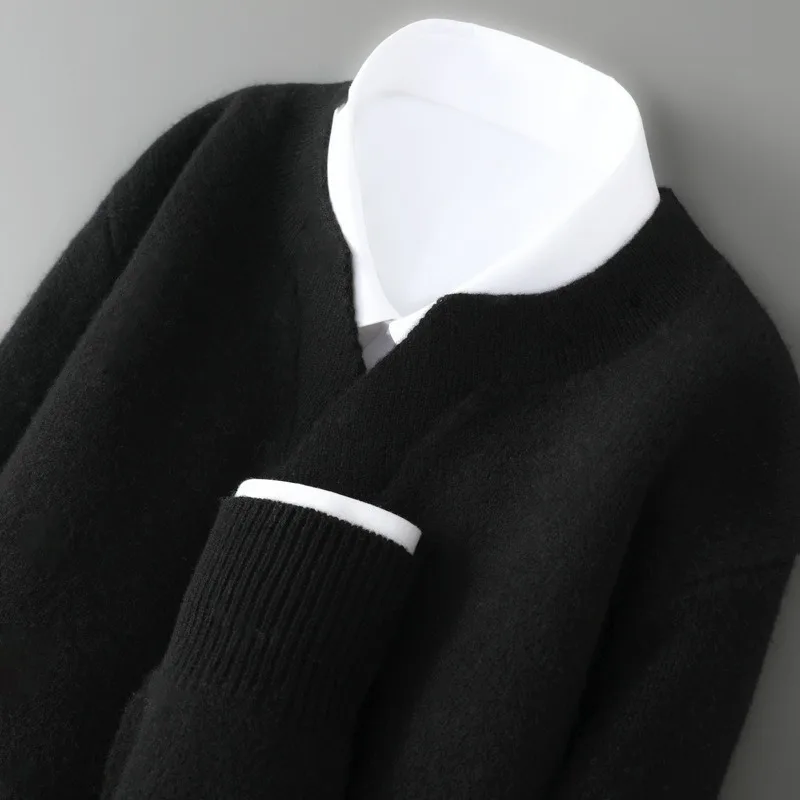 Fashion 100% Wool Sweater Pullover Shirt Casual Business Cashmere Knitted Sweater Warm