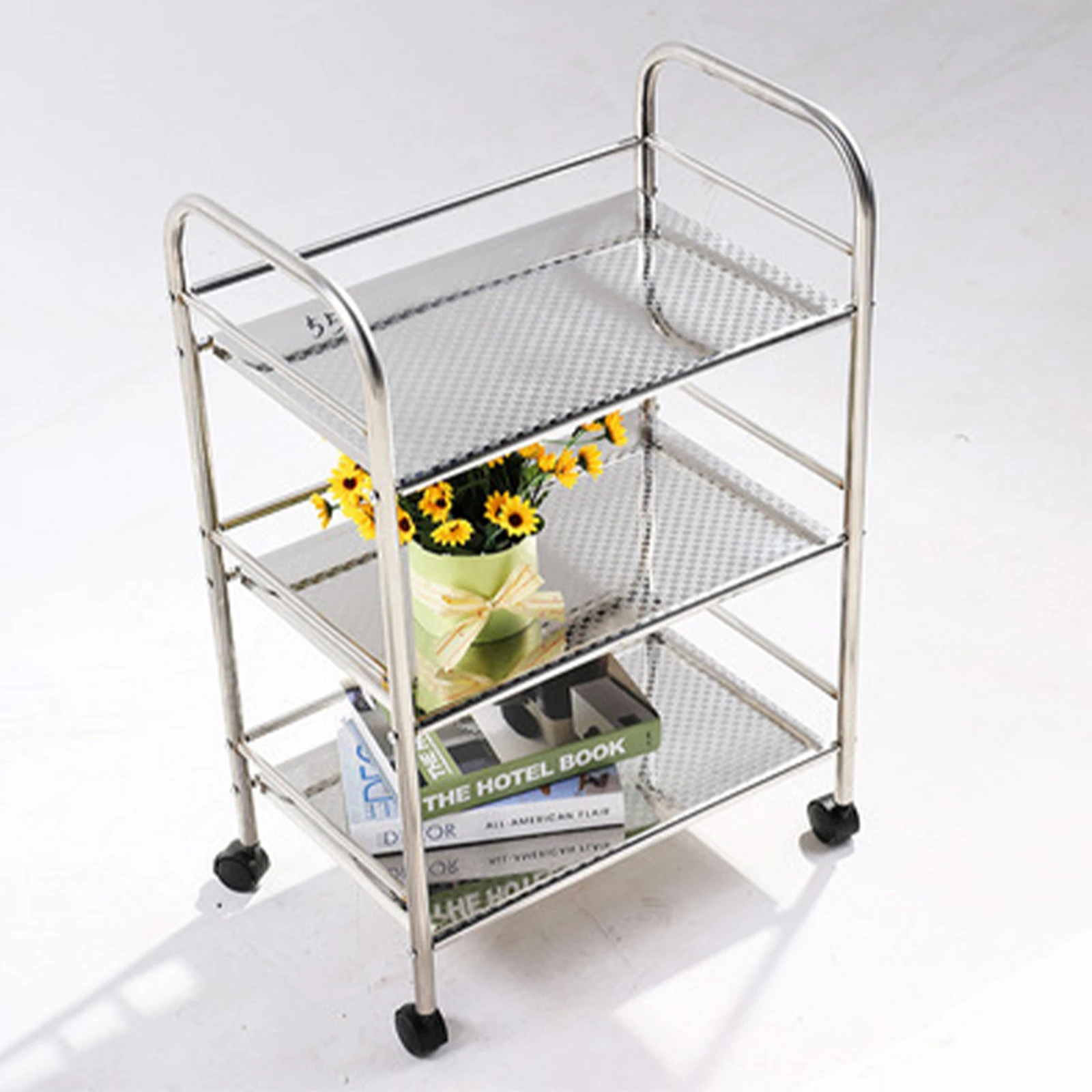 3 Tiers Stainless Steel With 4 Wheels Rolling Utility Cart Trolley Serving Cart Organizer Storage for Kitchen