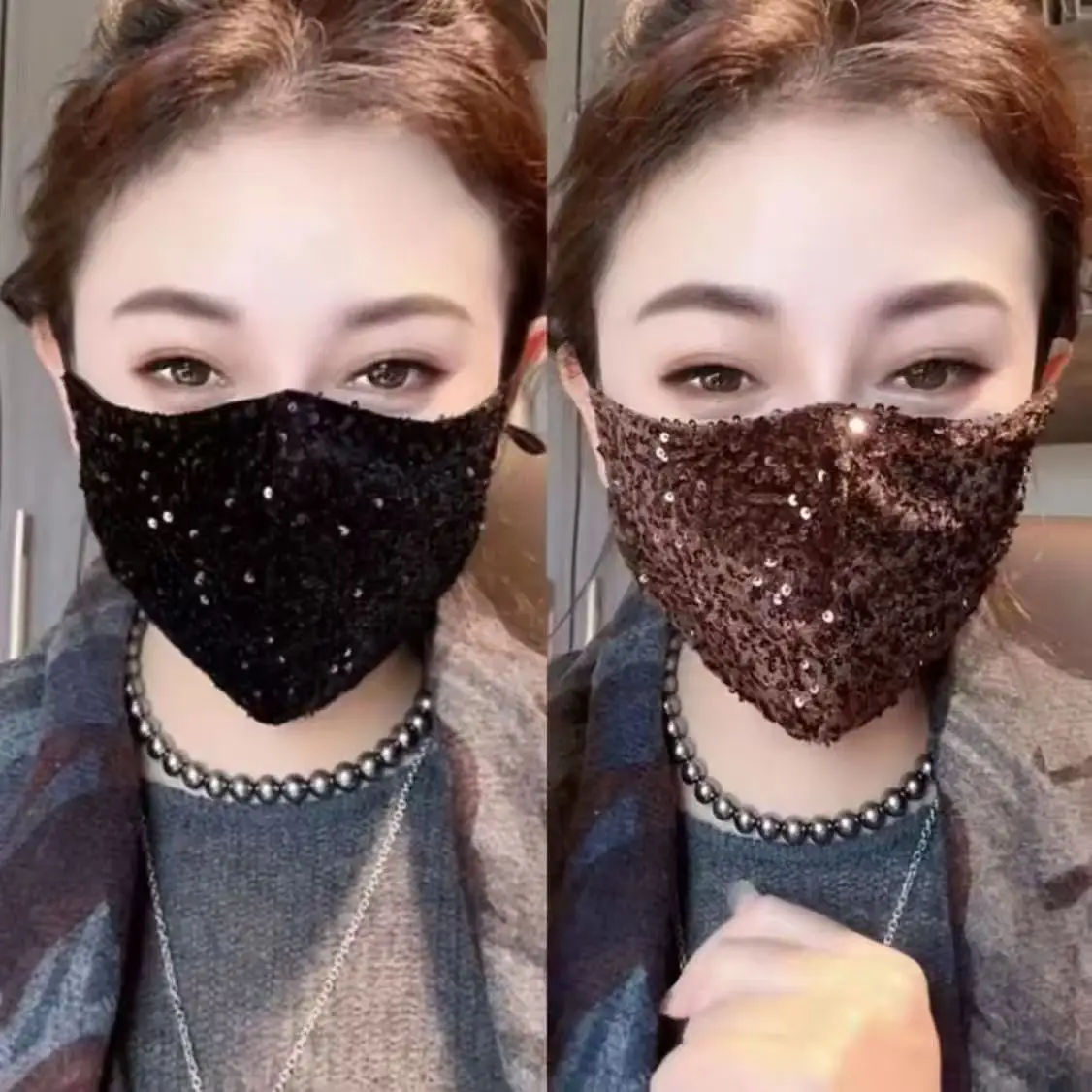 Vintage New Chinese Style Velvet Sequin Mask for Hanfu Cosplay Accessories Women Breathable Washable Stage Dance Face Masks