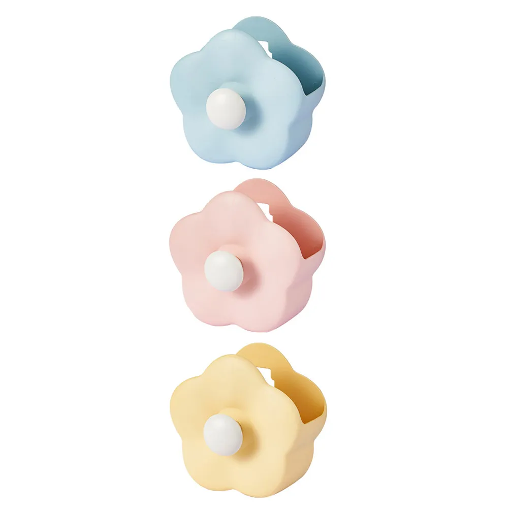3Pcs Creative Flower Design Pen Holder Sturdy Hips Material Dual Use Stationery Organizer Desktop Wall Mount for Office