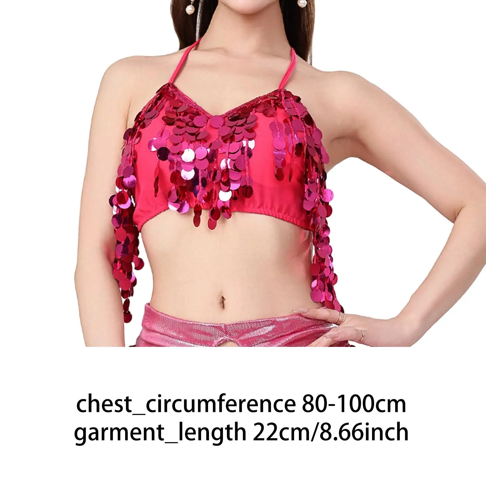ベリーダンス タッセル クロップトップ スパンコール 簡単着用 パーティーコスチューム 目を引く ホルターネック バックレス キャミソール レディース グリッターブラトップ