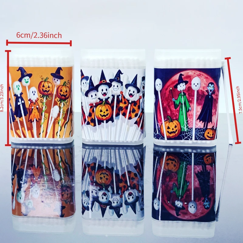 300개 호박 할로윈 요소 이중 헤드 얇은 막대 달팽이 모양 면봉 재미있는 할로윈 테마 면봉 스티커