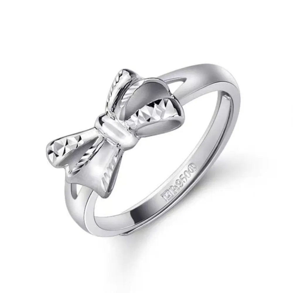 

Real Pure Platinum 950 Band Women Gift Lucky Perfect Carved Bowknot Ring 3.87g