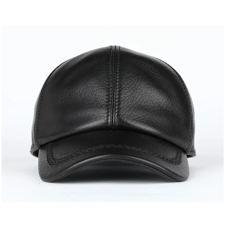 Adult New Genuine Leather Hat Men Women Warm Genuine Leather Baseball Cap Male Winter Outdoor Ear Protection Cap Leather Hat