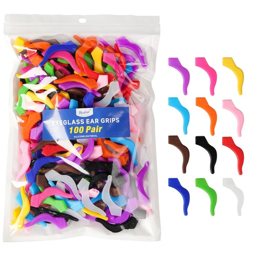 (100 pares) Empuñaduras para las orejas, Material de silicona suave para adultos, soporte para gafas de 12 colores, tienda de gafas antideslizantes y Hospital ocular