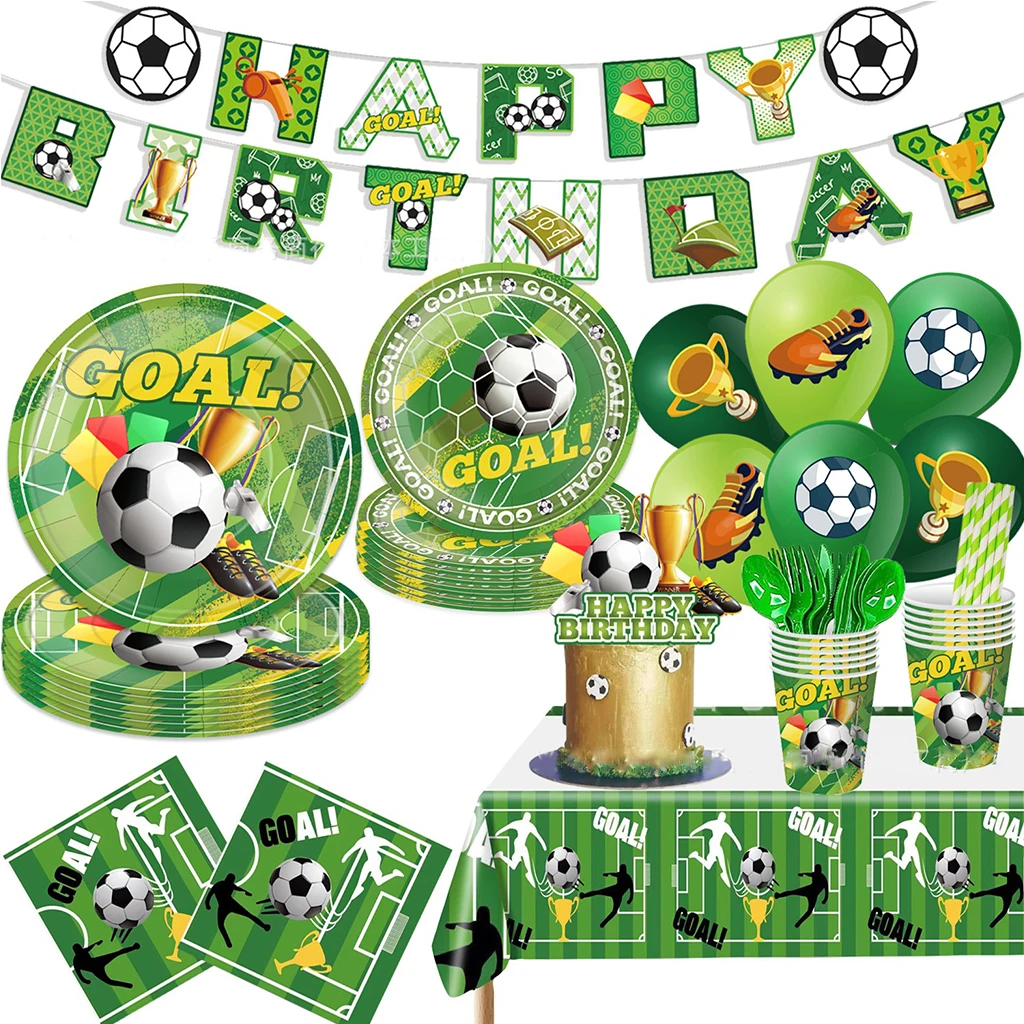 

10Guests Football Cup Theme Tableware Scored A Goal Plates Cups Napkin You Win Happy Football Birthday Party Supplies Kids Favor